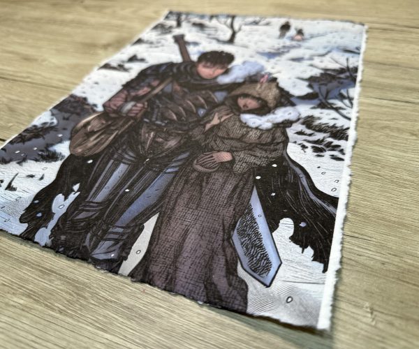 Lámina Artística: Travesía Bajo la Nieve - Ilustración Fanart en Papel Artesanal