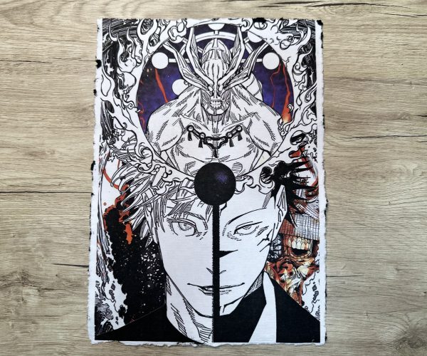 Lámina Artística: El Duelo de lo Infinito y la Maldición - Ilustración Fanart en Papel Artesanal