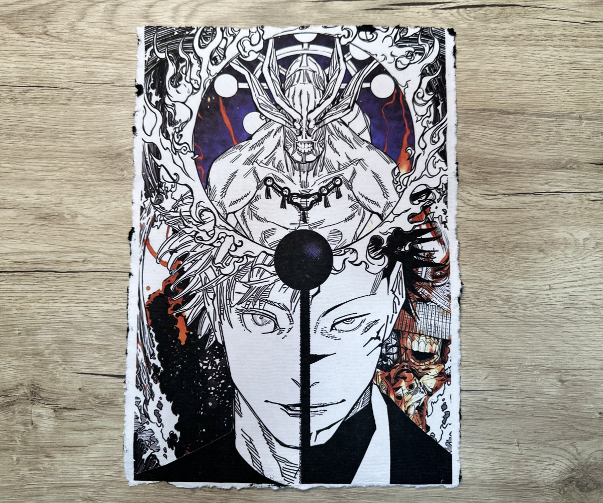Lámina Artística: El Duelo de lo Infinito y la Maldición - Ilustración Fanart en Papel Artesanal: imagen 1