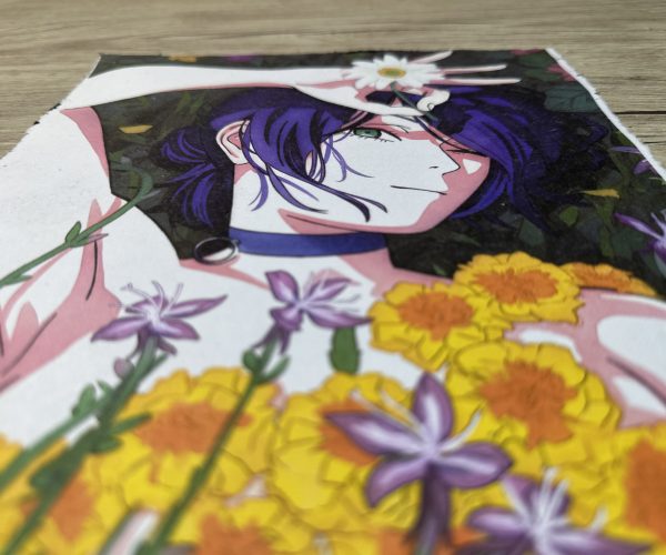 Lámina Artística: Belleza Efímera en el Campo de Flores - Ilustración Fanart en Papel Artesanal