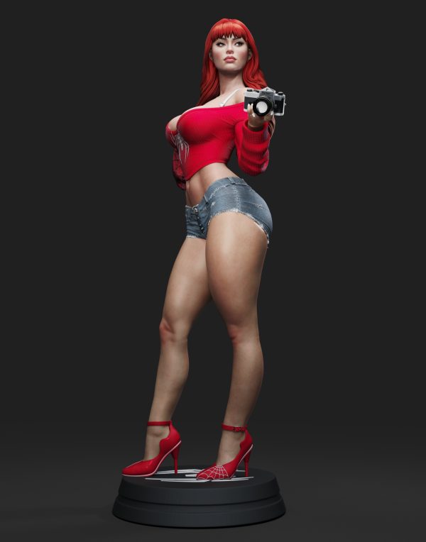Musa del Fotógrafo Urbano . Estilo Casual y Rojo Vibrante