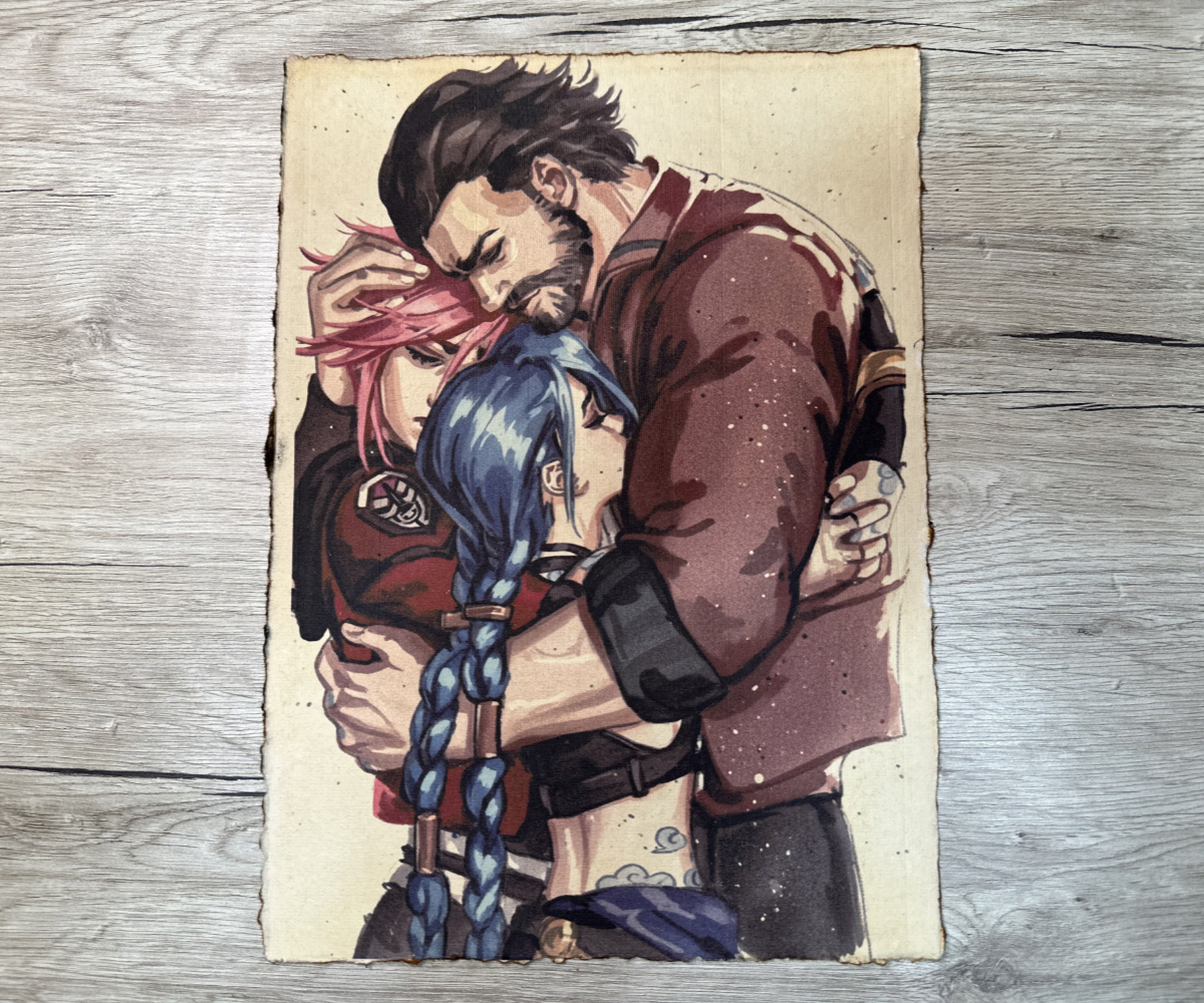 Lámina Artística: El Abrazo del Subdistrito y el Vínculo Perdido - Ilustración Fanart en Papel Artesanal: imagen 1