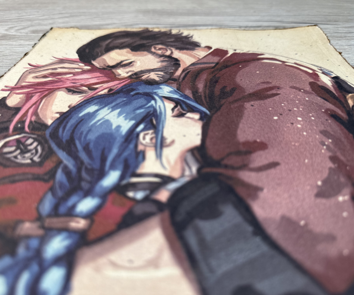 Lámina Artística: El Abrazo del Subdistrito y el Vínculo Perdido - Ilustración Fanart en Papel Artesanal: imagen 3