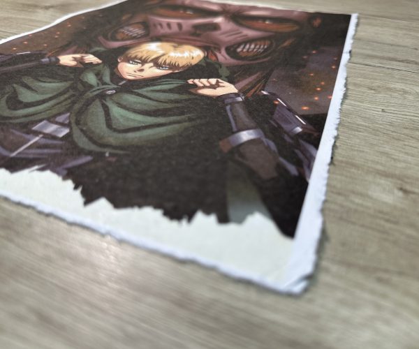 Lámina Artística: El Peso del Destino y el Aliento de la Destrucción - Ilustración Fanart en Papel Artesanal