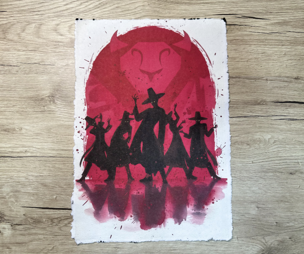 Lámina Artística: Las Sombras del Escenario Místico - Ilustración Fanart en Papel Artesanal: imagen 1