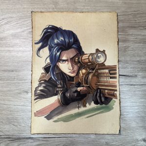 Lámina Artística: El Enfoque de la Vigilante y la Lente de Precisión - Ilustración Fanart en Papel Artesanal