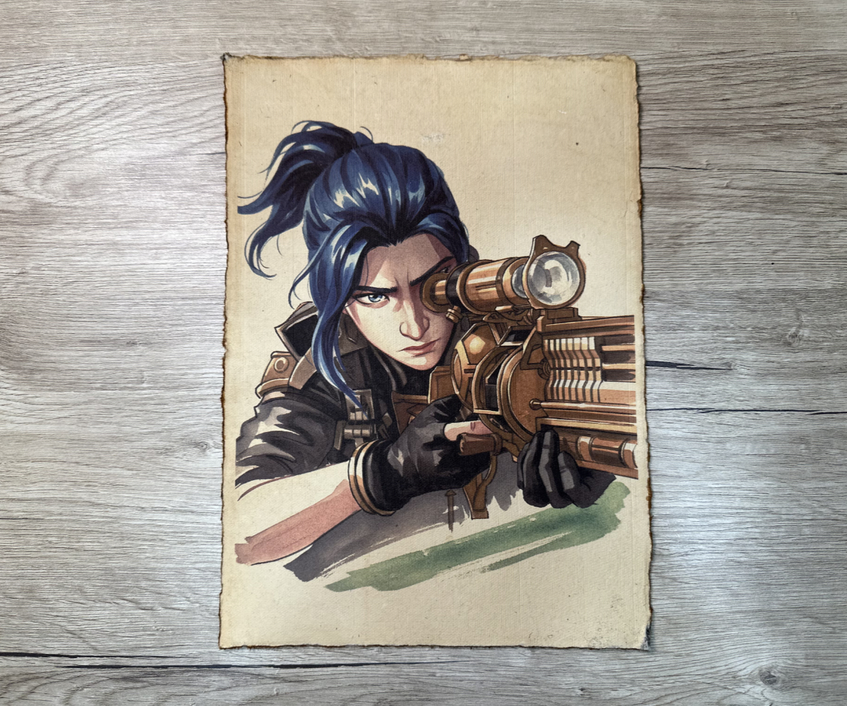 Lámina Artística: El Enfoque de la Vigilante y la Lente de Precisión - Ilustración Fanart en Papel Artesanal: imagen 1