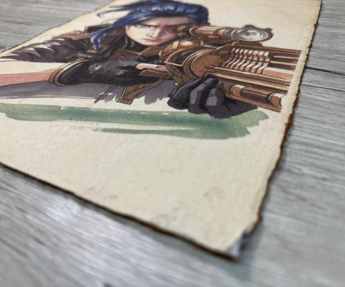 Lámina Artística: El Enfoque de la Vigilante y la Lente de Precisión - Ilustración Fanart en Papel Artesanal: imagen 2