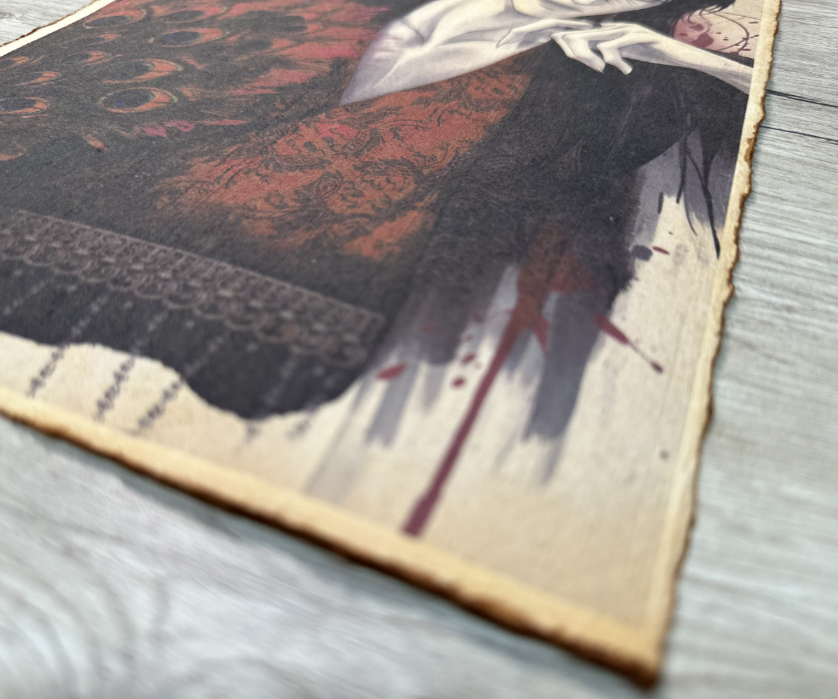 Lámina Artística: El Vals de la Penumbra y la Seducción Oscura - Ilustración Fanart en Papel Artesanal: imagen 2