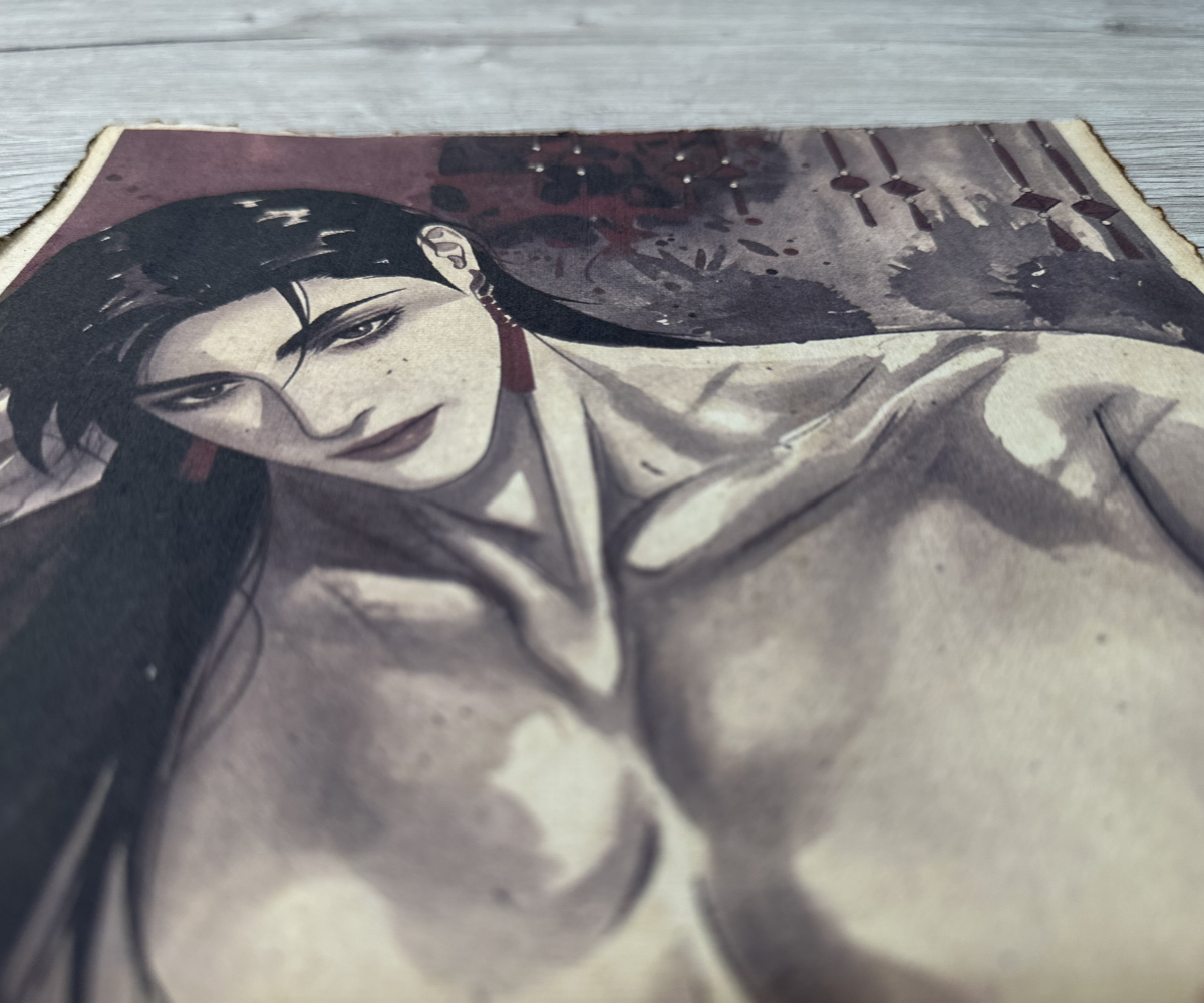Lámina Artística: Seducción y Belleza Oriental - Ilustración Fanart en Papel Artesanal: imagen 3